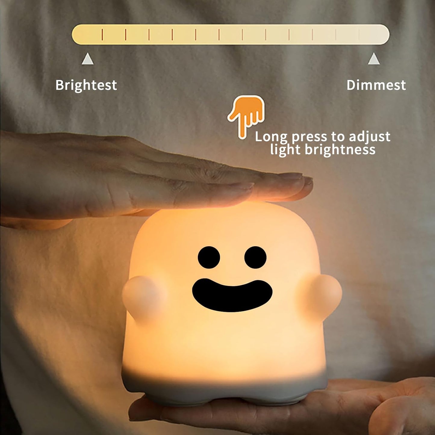Ghost Night Light, Cute White Night Lamp for Kids Bedroom USB Rechargeable Lamps Adjustable Brightness, Bedside Delay-Off Nightlight for Women Birthday Gift Halloween Christmas
