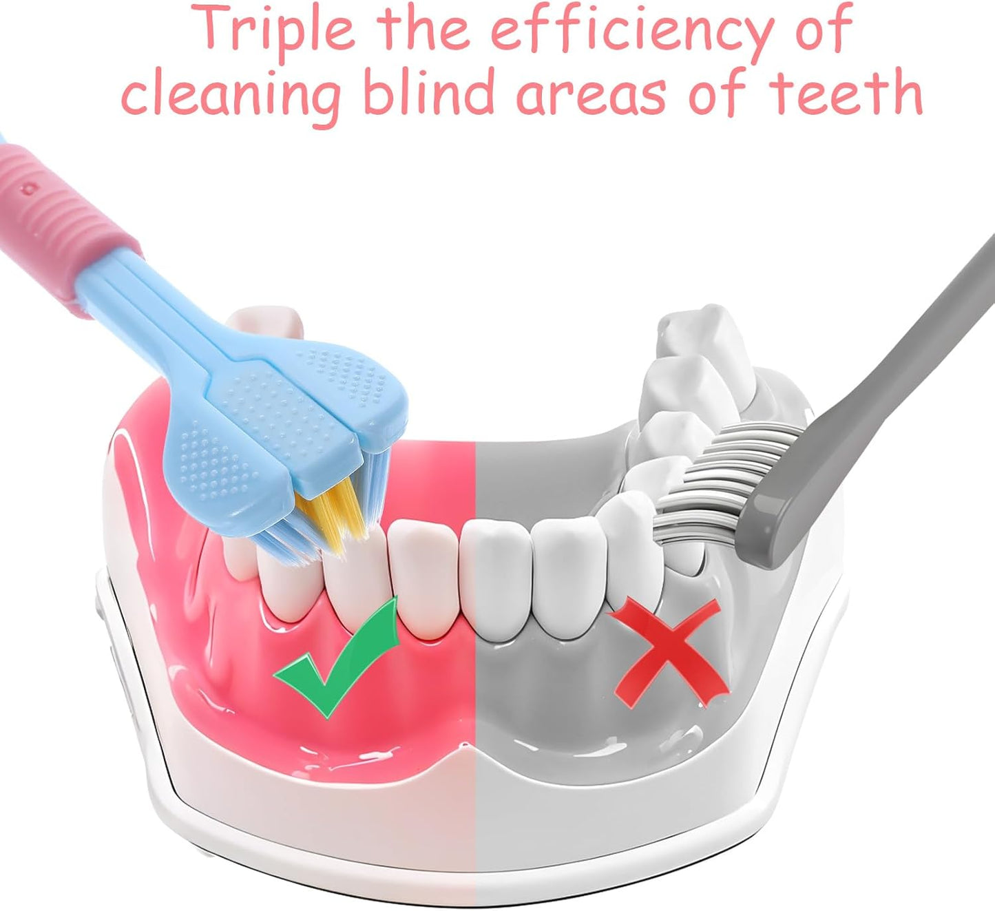 4Pcs 3 Sided Toothbrush Adult, Deeply and Thoroughly to Clean Teeth and Gums Colorful Soft Bristle Three Sided Toothbrush Set for Adults Teeth Gum Care