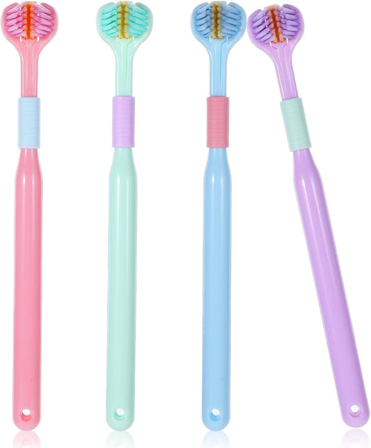 4Pcs 3 Sided Toothbrush Adult, Deeply and Thoroughly to Clean Teeth and Gums Colorful Soft Bristle Three Sided Toothbrush Set for Adults Teeth Gum Care