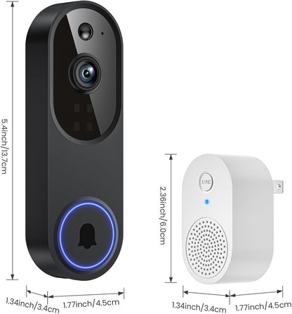 1080P Wireless Wi-Fi Video Doorbell Camera with Two Way Audio, Night Vision, Cloud Storage, Smart AI Motion Detection, Support 2.4Ghz Wi-Fi Only