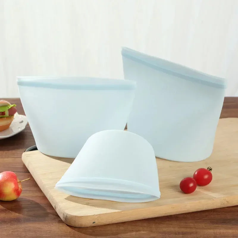 Reusable Silicone Food Storage Bag Fresh-Keeping Sealed Food Bag Ziplock Bags Fridge Storage Food Cover Leakproof Plastic Bags