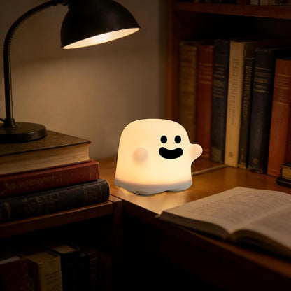 Ghost Night Light, Cute White Night Lamp for Kids Bedroom USB Rechargeable Lamps Adjustable Brightness, Bedside Delay-Off Nightlight for Women Birthday Gift Halloween Christmas