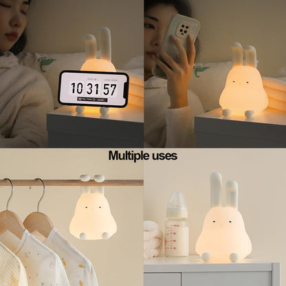 Cute Bunny Lamp, Kawaii LED Desk Decor Nightlight with Phone Stand Feature, Super Squishy Silicone Portable Light with Timer, Xmas Birthday Ideal Gifts for Baby Kid Adult