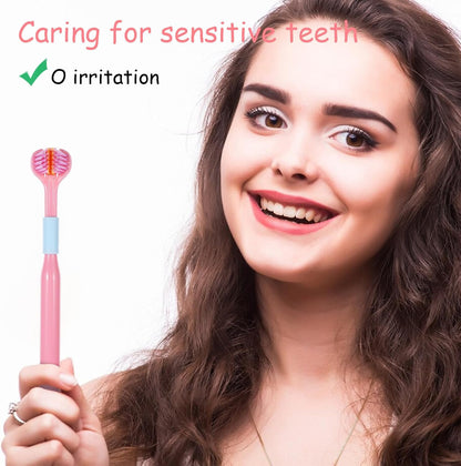 4Pcs 3 Sided Toothbrush Adult, Deeply and Thoroughly to Clean Teeth and Gums Colorful Soft Bristle Three Sided Toothbrush Set for Adults Teeth Gum Care